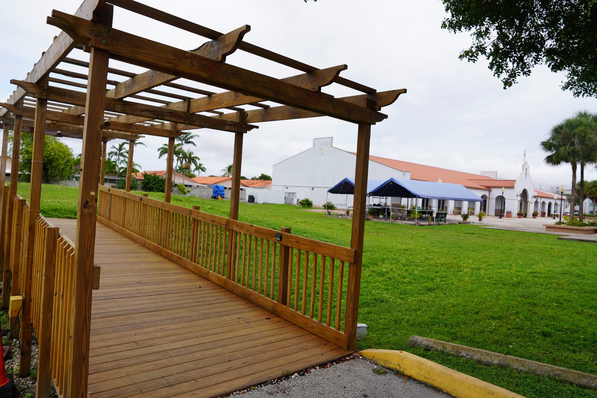 Parish grounds with pergola walkway